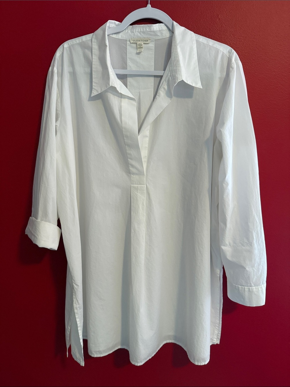 Eileen Fisher White Organic Cotton Popover Tunic Shirt Sz XL